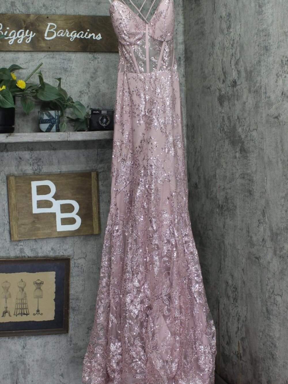 Blondie Nites Pink Blondie Nites Juniors Glitter Sequined Corset Gown
